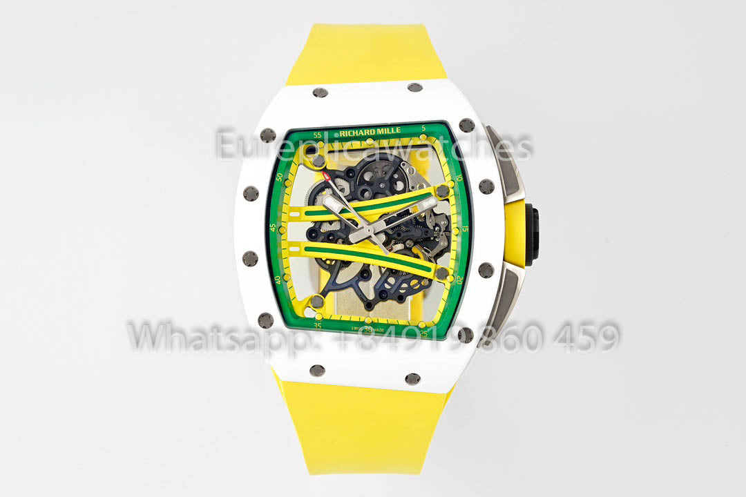 Richard Mille RM061 TZP-N 화이트 세라믹 1:1 Best Clone ZF 팩토리 Yellow Strap