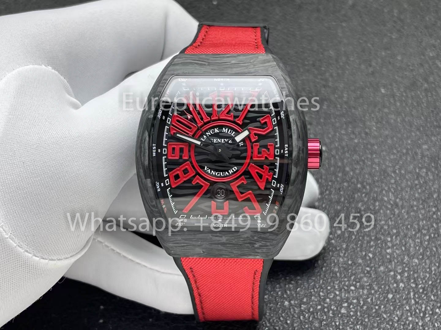 Franck Muller Vanguard V45 Carbon Fiber 1:1 Best Clone Red Dial