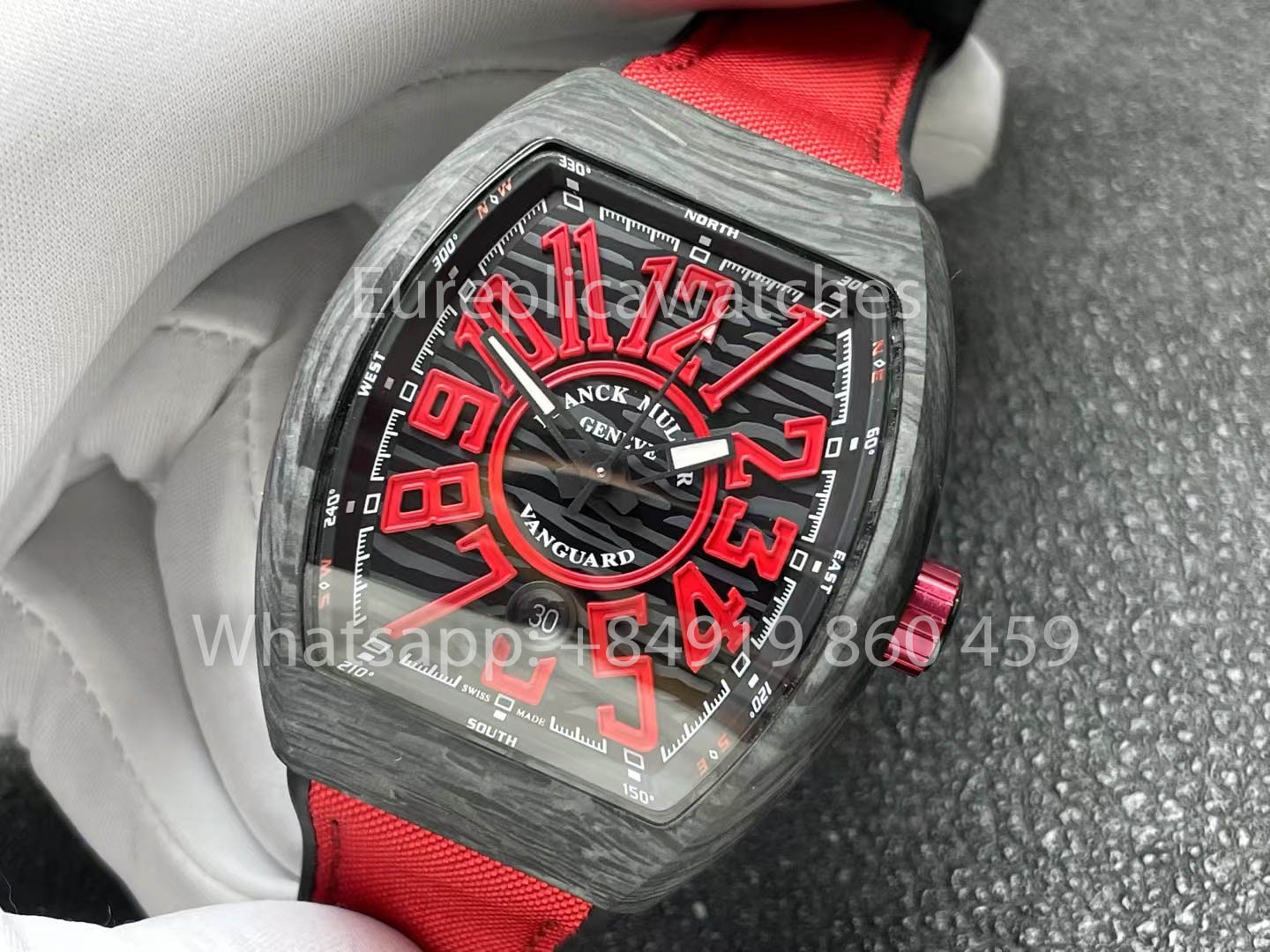 Franck Muller Vanguard V45 Carbon Fiber 1:1 Best Clone Red Dial