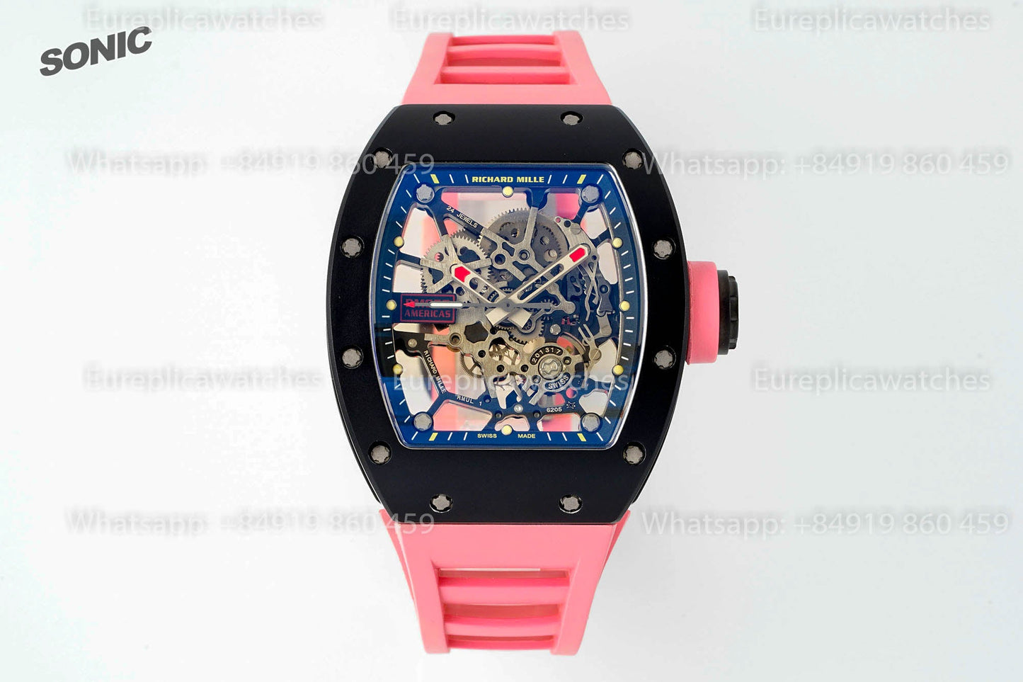 Richard Mille RM035 Americas 블랙 Toro 1:1 베스트 버전 Sonic 팩토리 V4 Pink Strap