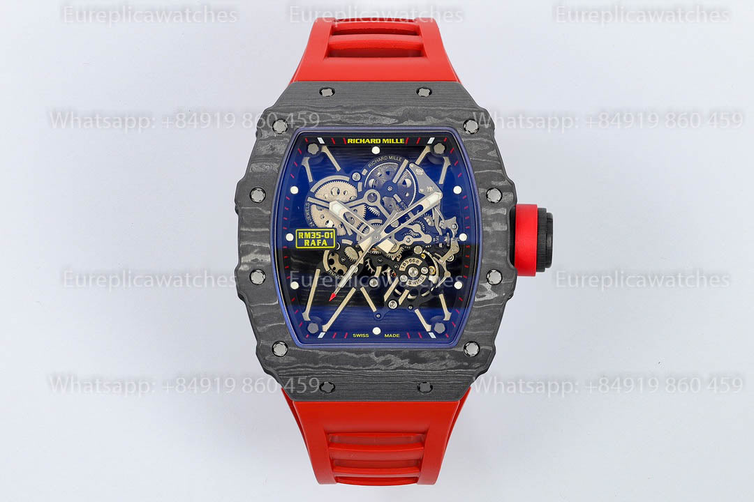 Richard Mille RM35-01 블랙 Carbon 1:1 베스트 버전 Red 러버 스트랩 ZF 팩토리