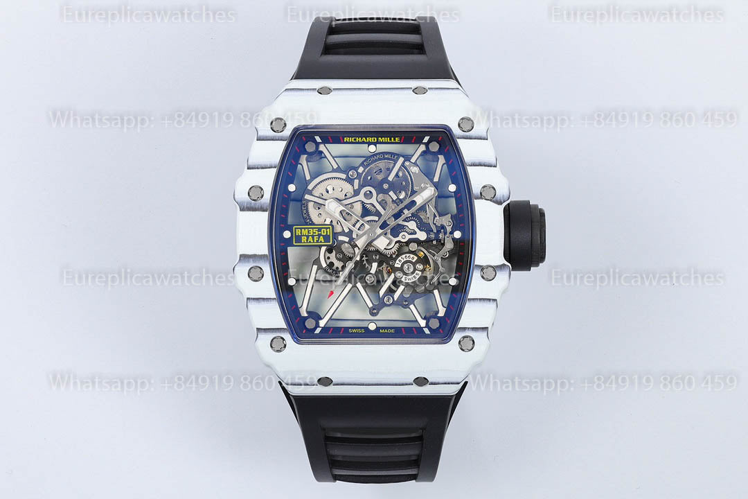 Richard Mille RM35-01 화이트 Carbon 1:1 베스트 버전 블랙 러버 스트랩 ZF 팩토리