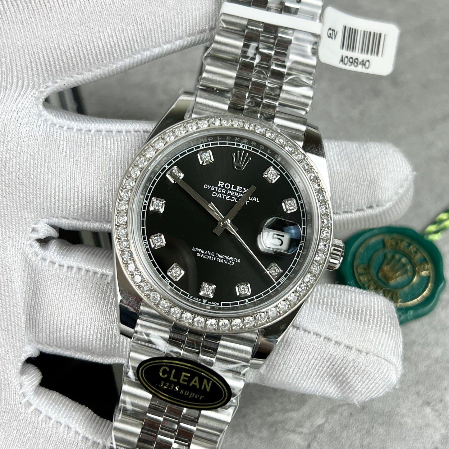 롤렉스 데이트저스트 41 블랙 Diamond Men's Watch 126334-0012 custom moissanite