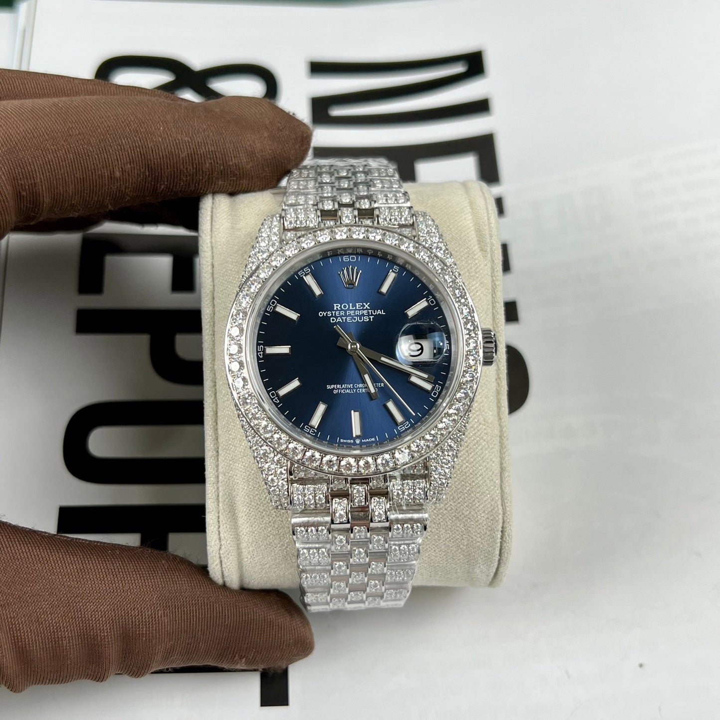 롤렉스 데이트저스트 41 블루 다이얼 Men's Watch 126334-0002 custom moissanite