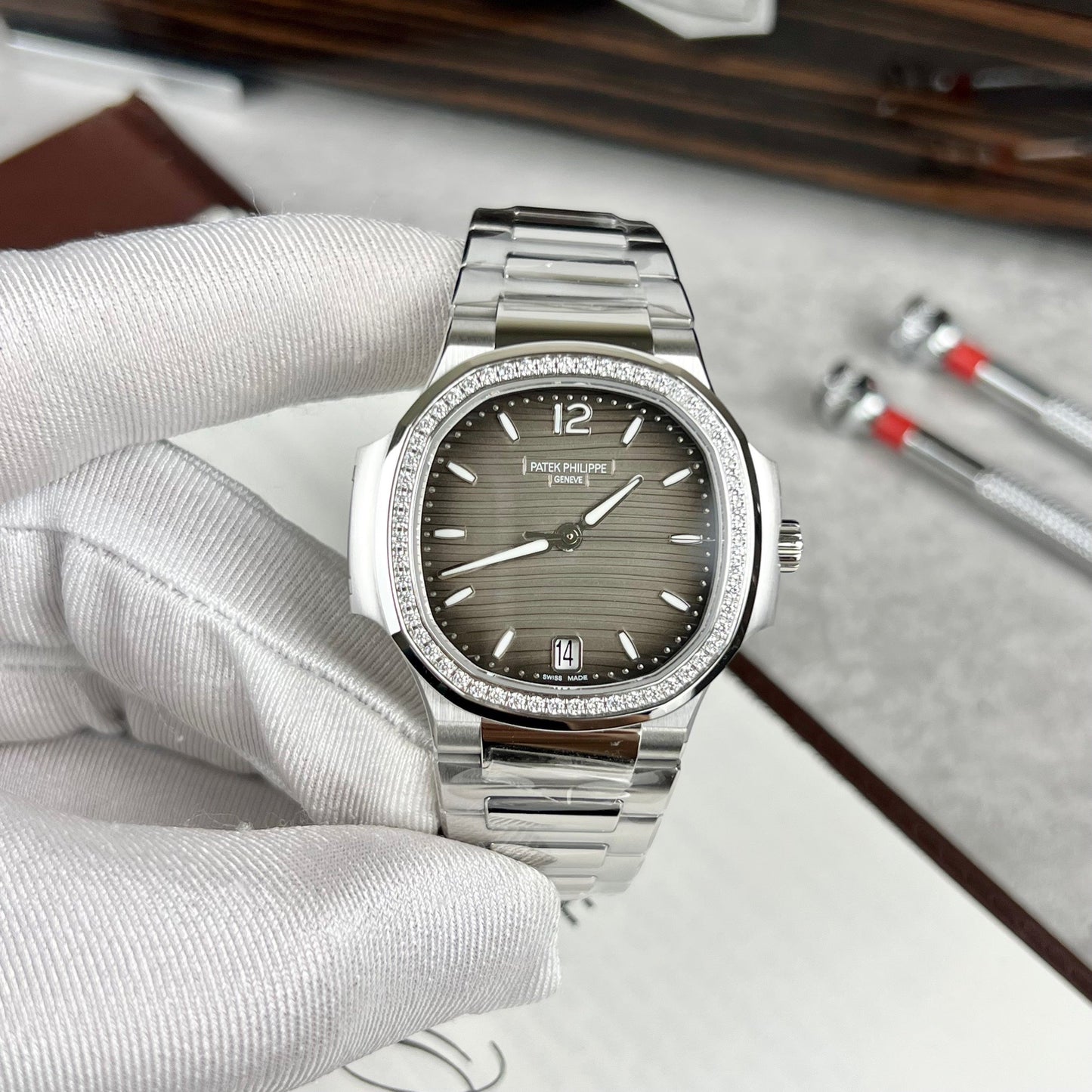 파텍 필립 노틸러스 Ladies 7118/1A-011 custom stone from 3K 팩토리 스테인리스 스틸