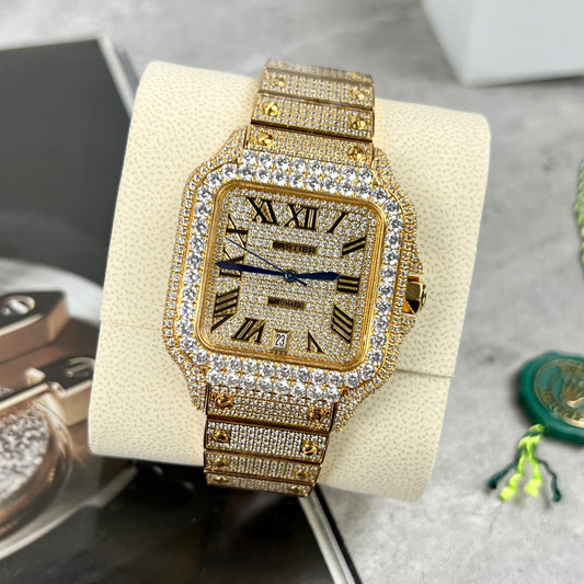 Мужской Cartier De Santos Custom с камнями Сваровски, 옐로 골드, с пвд покрытием
