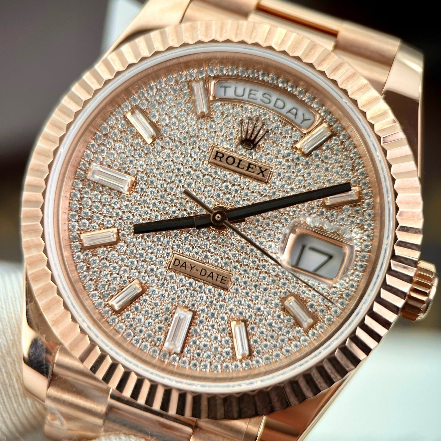 롤렉스 Day Date m228235-0036 custom 18k Everose Gold 1:1 best 에디션 GM 팩토리 Moissanite dial