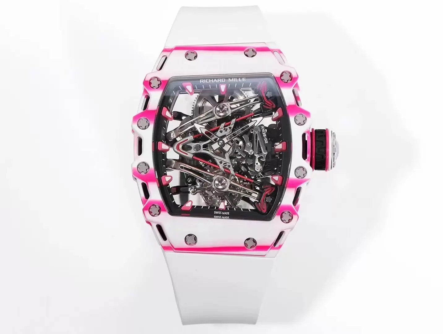 Richard Mille Bubba Watson 투르비용 RM38-02 1:1 Best 에디션 화이트 러버 스트랩