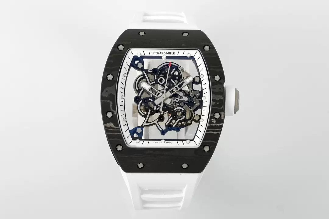 RICHARD MILLE RM055 ZF 2024 1:1 Best 에디션 Carbon Fiber Case 화이트 Strap