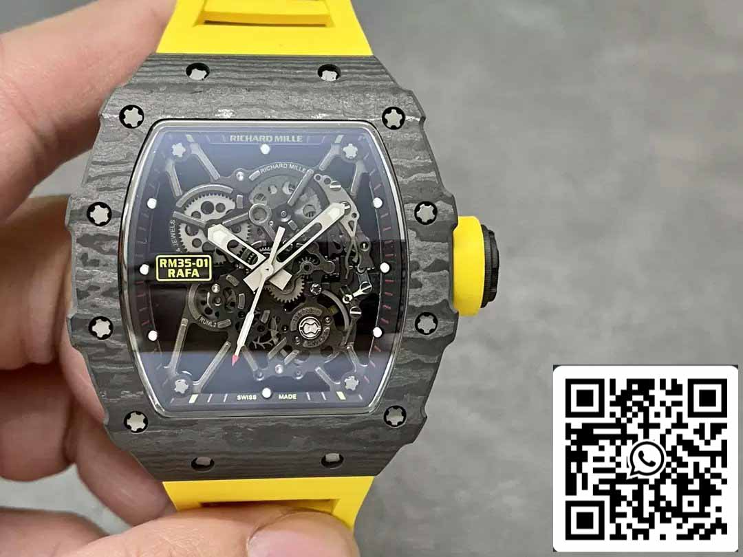 Richard Mille RM35-01 Sonic 팩토리 1:1 Best 에디션 블랙 Carbon NTPT Yellow 러버 스트랩