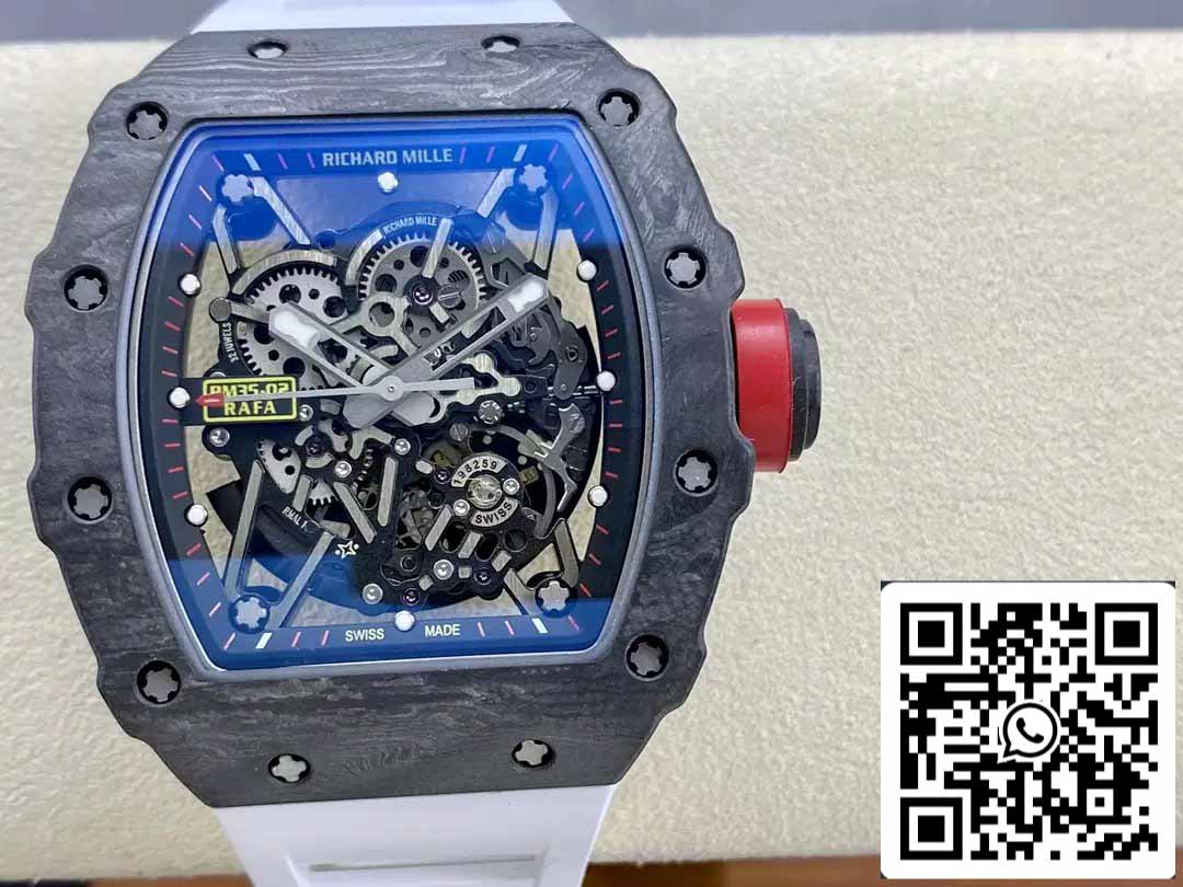 Richard Mille RM035-02 T+ 팩토리 1:1 Best 에디션 Carbon Fiber Case 화이트 러버 스트랩