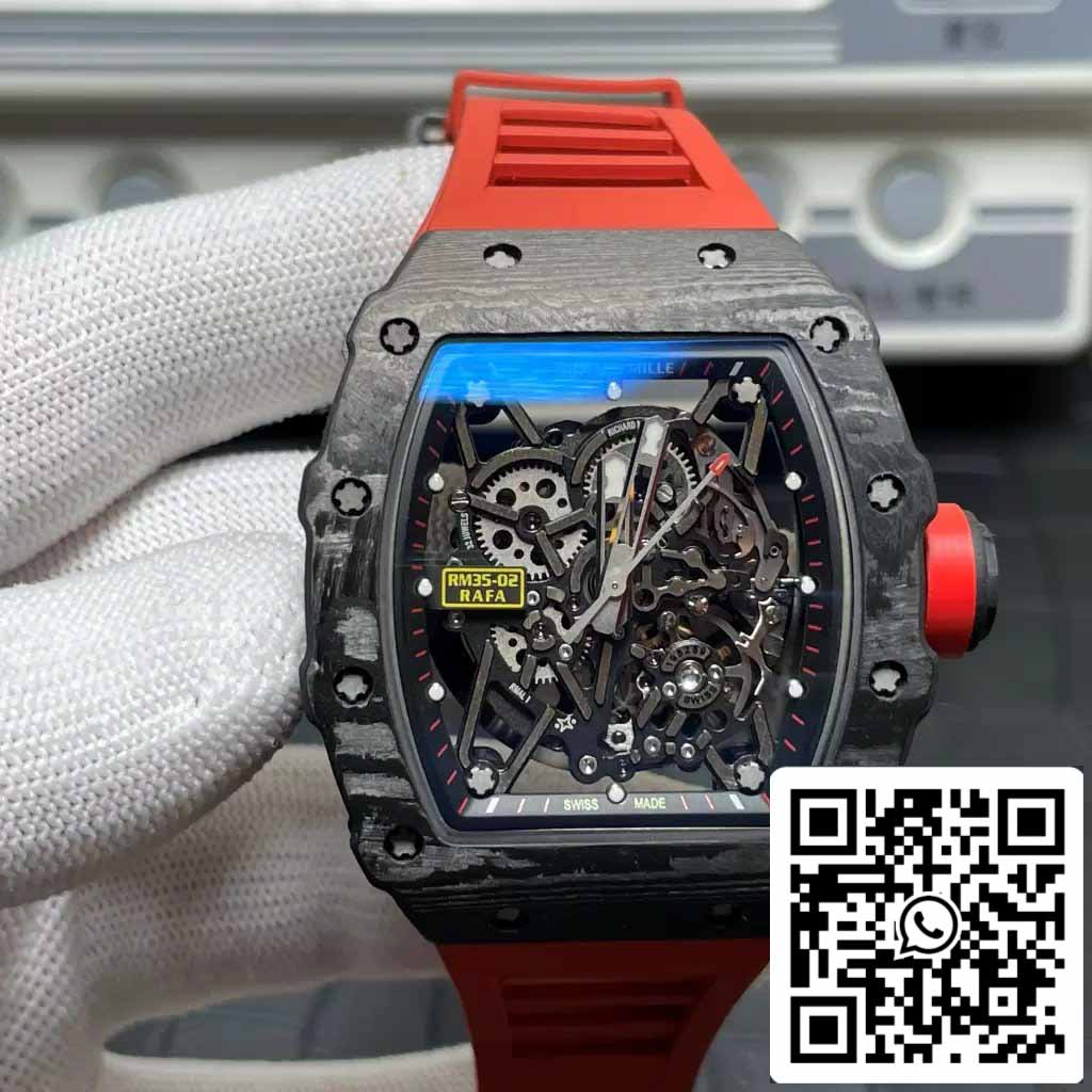 Richard Mille RM035-02 T+ 팩토리 1:1 Best 에디션 Carbon Fiber Case Red 러버 스트랩