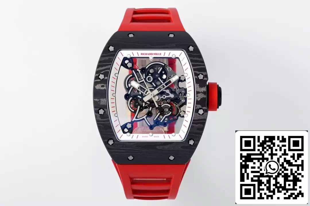 RICHARD MILLE RM055 ZF 2024 1:1 Best 에디션 Carbon Fiber Case Red Strap and Knob