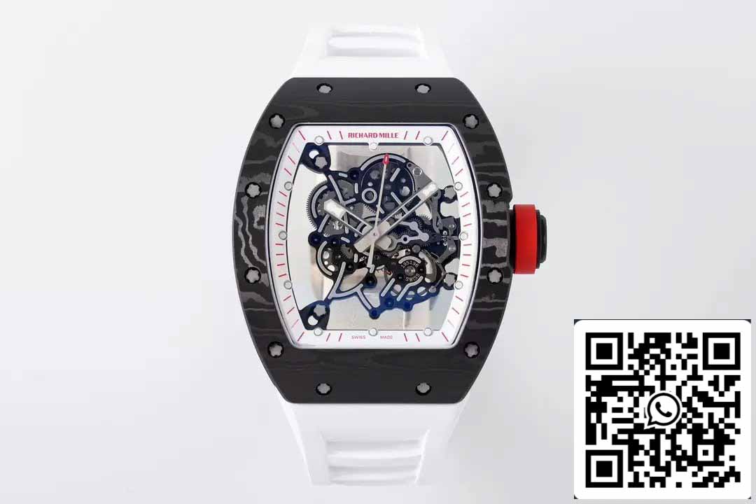 RICHARD MILLE RM055 ZF 2024 1:1 Best 에디션 Carbon Fiber Case Red Knob 화이트 Strap