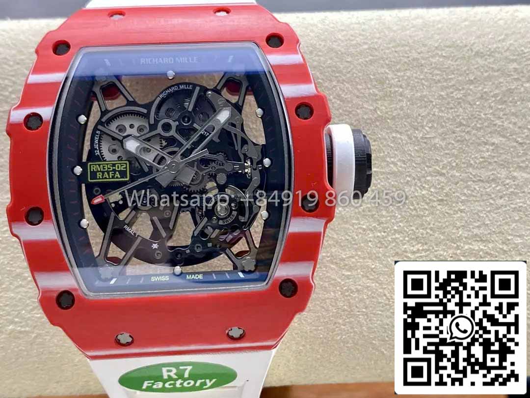 Richard Mille RM035-02 1:1 Best Clone R7 팩토리 Red Carbon Case 화이트 Strap