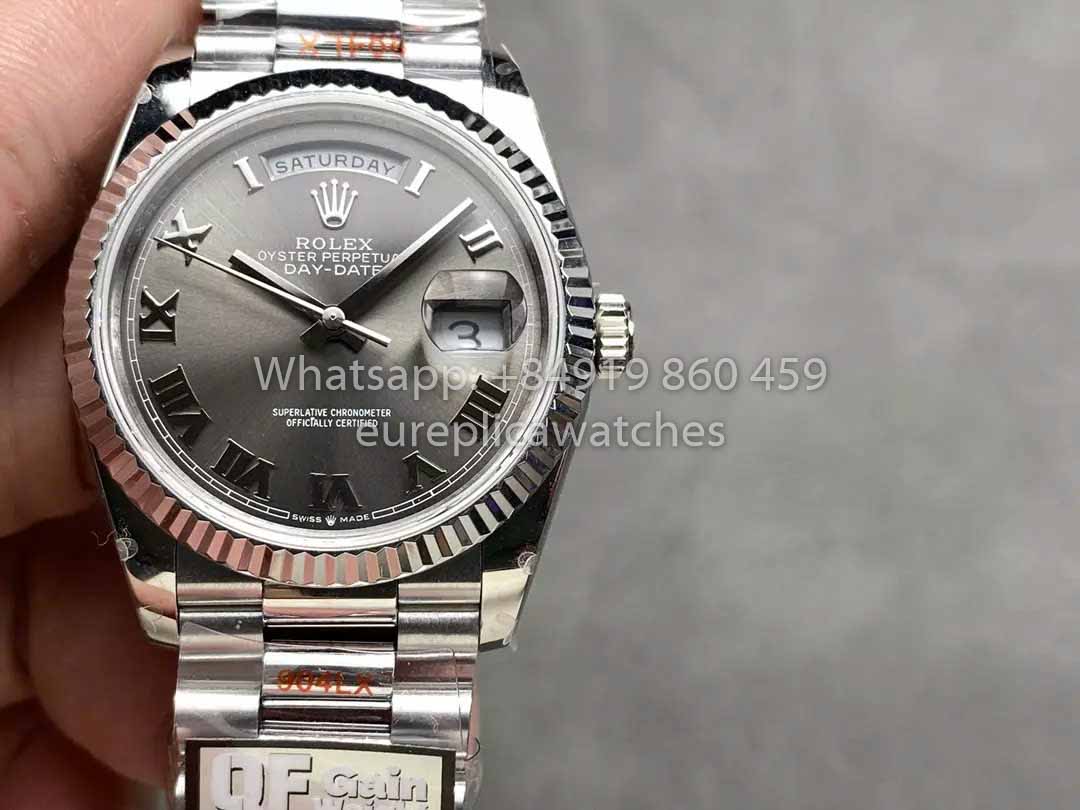 롤렉스 День Дата 128236 QF 팩토리 1:1 Best Clone 그레이 로마 숫자 Dial