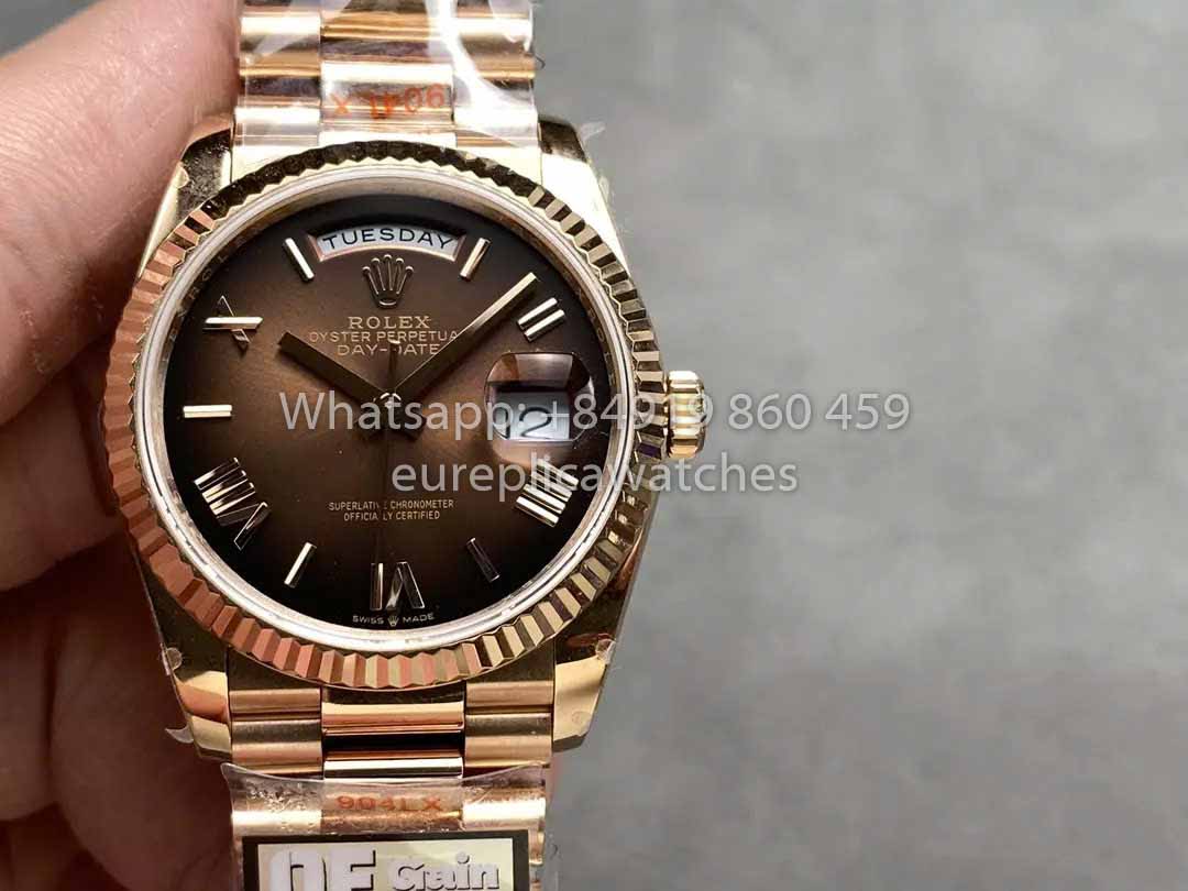 롤렉스 День Дата M128235-0075 Цифровой циферблат QF 팩토리 1:1 Best Clone Chocolate Dial 로즈 골드