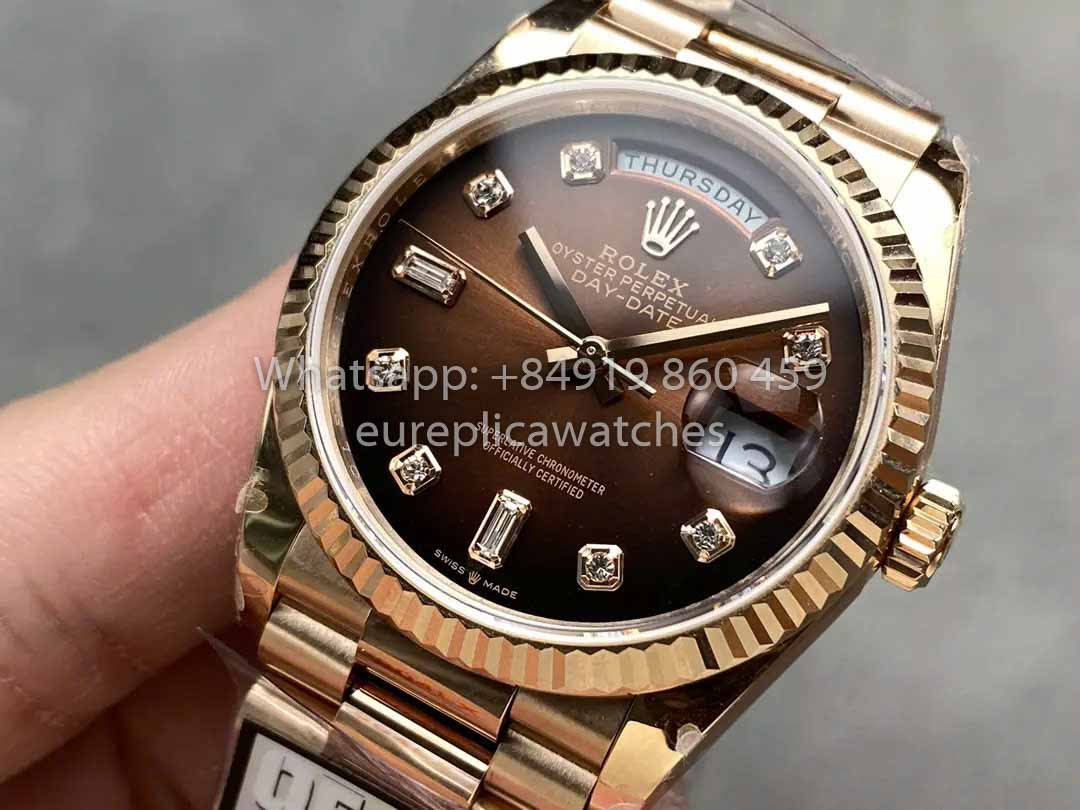 롤렉스 Day Date M128235-0037 омбре Dialmond Dial QF 팩토리 1:1 Best Clone 로즈 골드 36
