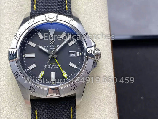 Breitling Avenger 오토매틱 GMT 44 BLS 팩토리 1:1 Best Clone 그레이 다이얼 Velcro Strap