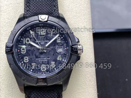Breitling Avenger 오토매틱 GMT 44 BLS 팩토리 1:1 Best Clone 블랙 Velcro Strap