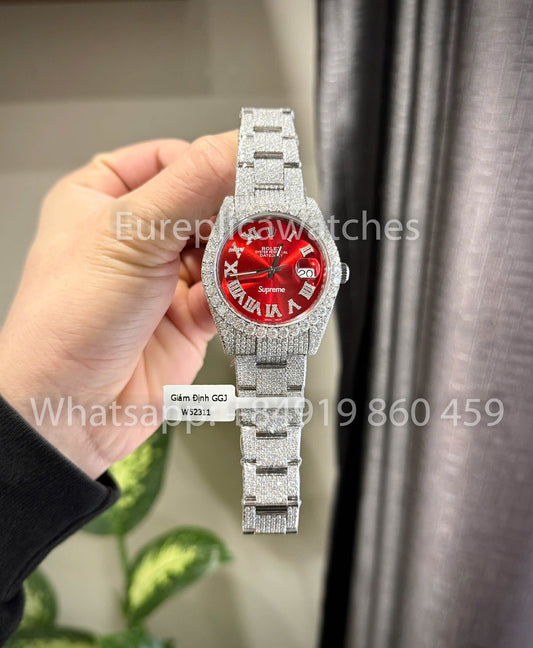 롤렉스 데이트저스트 قرص روماني أحمر مثلج مويسانيتي 1:1 أفضل استنساخ