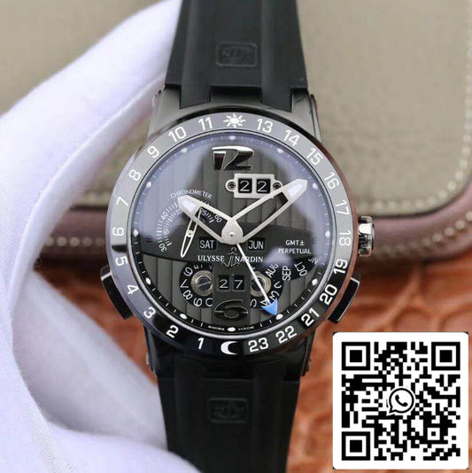 Ulysse Nardin El Toro 322-00-3 스테인리스 스틸 Case All Working GMT Calendar Men Watches 1:1 Best 에디션 Swiss UN-32 Movement 블랙 line pattern dial