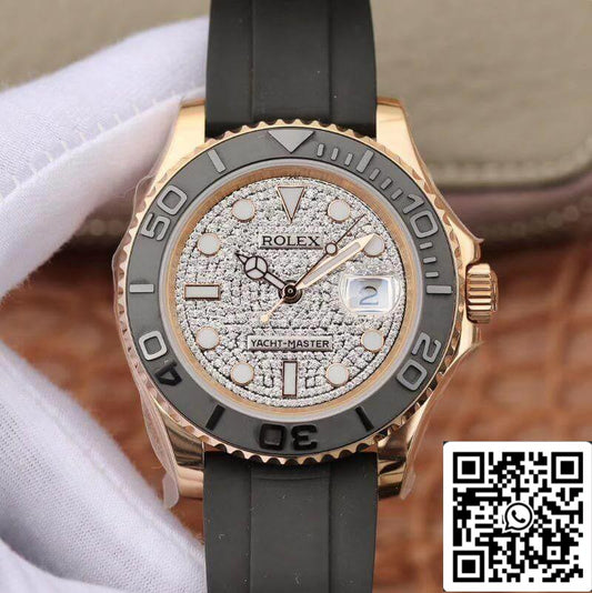 롤렉스 Yacht-Master 40mm 116655 Diamond Dial Rosegold 1:1 Best 에디션 오토매틱 Swiss Movement 블랙 러버 스트랩