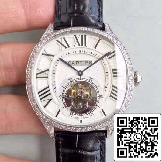 Drive De Cartier W4100013 Men Watches 1:1 Best 에디션 Swiss 투르비용 블랙 가죽 스트랩