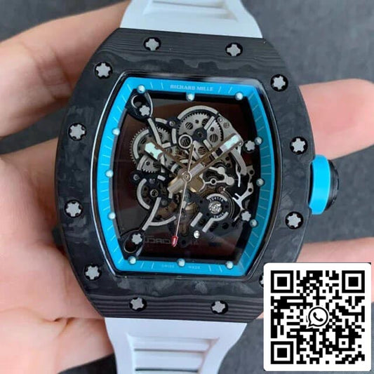 Richard Mille RM055 1:1 Best 에디션 KV 팩토리 V2 Carbon Fiber 러버 스트랩
