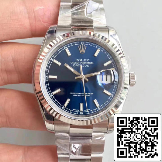 Rolex Datejust 36mm 116234 AR 팩토리 1:1 Best 에디션 Swiss ETA3135 블루 다이얼 Stick Marker