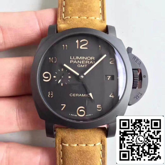 Panerai Luminor PAM441 VS 팩토리 세라믹 Case 1:1 Best 에디션 Swiss ETA P9001 브라운 가죽 스트랩