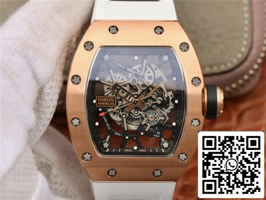 Richard Mille RM035 Americas KV 팩토리 1:1 Best 에디션 로즈 골드 화이트 Strap