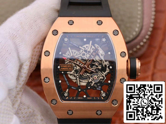 Richard Mille RM035 Americas KV 팩토리 1:1 Best 에디션 로즈 골드 블랙 Strap