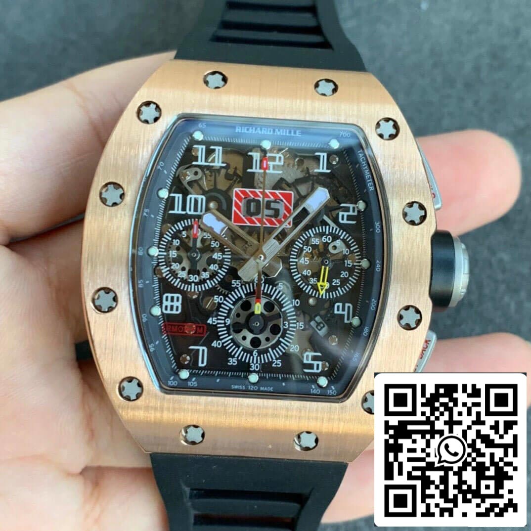 Richard Mille RM11 1:1 Best 에디션 KV 팩토리 로즈 골드 블랙 Strap