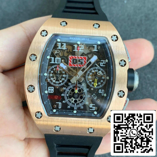 Richard Mille RM11 1:1 Best 에디션 KV 팩토리 로즈 골드 블랙 Strap