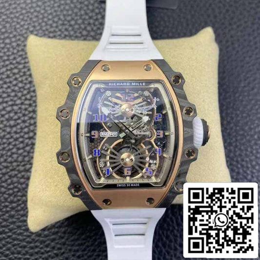 Richard Mille RM21-01 1:1 Best 에디션 RM 팩토리 투르비용 Skeleton Dial 화이트 Strap