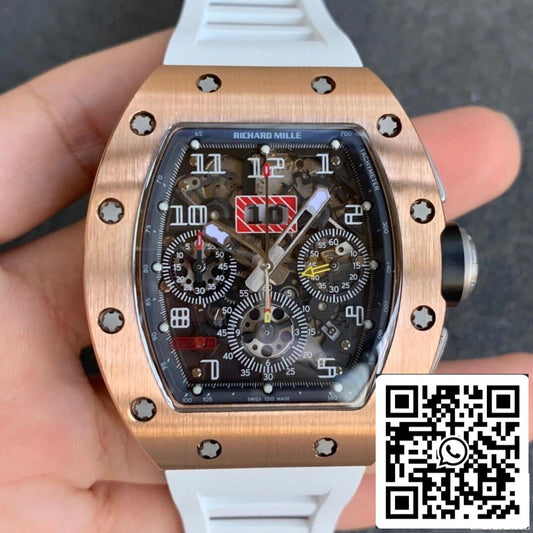 Richard Mille RM11 1:1 Best 에디션 KV 팩토리 로즈 골드 화이트 Strap