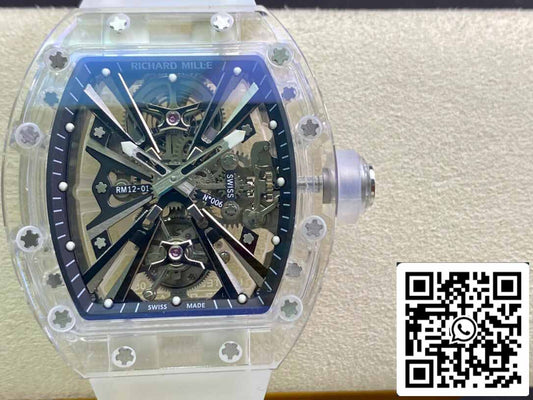 Richard Mille RM12-01 1:1 Best 에디션 RM 팩토리 투르비용 Transparent Version 화이트 Strap
