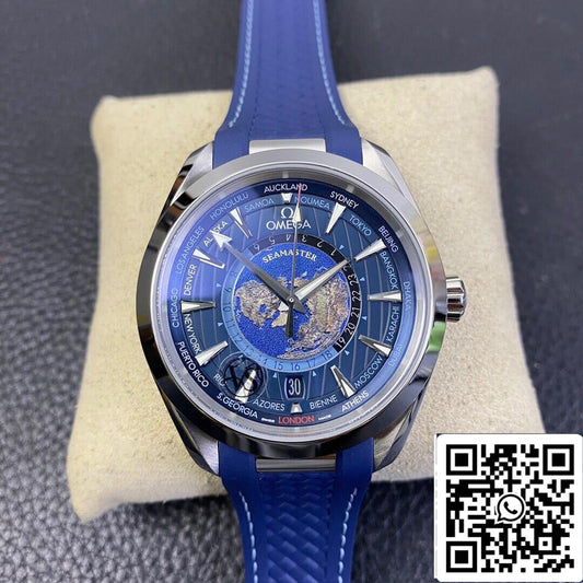오메가 씨마스터 Aqua Terra GMT Worldtimer 220.12.43.22.03.001 1:1 Best 에디션 VS 팩토리 블루 다이얼