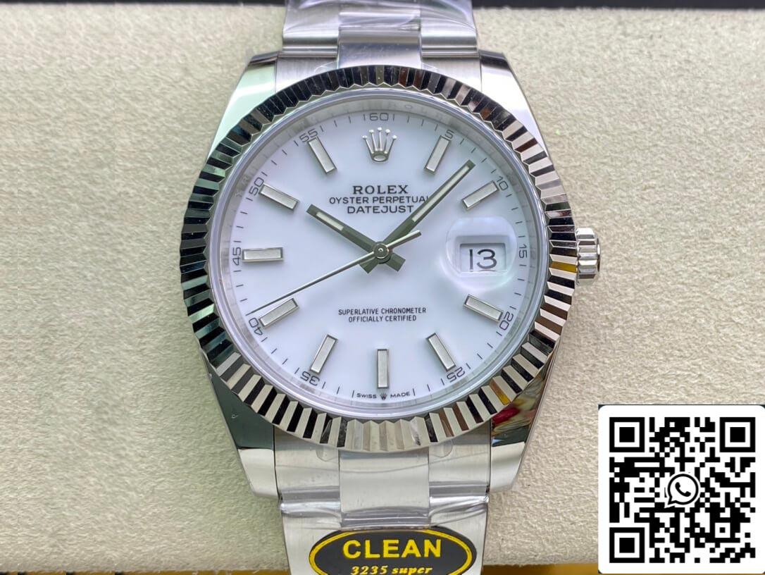 롤렉스 데이트저스트 M126334-0009 41mm 오이스터 Strap Clean 팩토리 화이트 다이얼