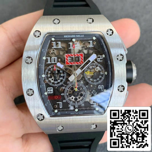 Richard Mille RM011 1:1 Best 에디션 KV 팩토리 블랙 러버 스트랩