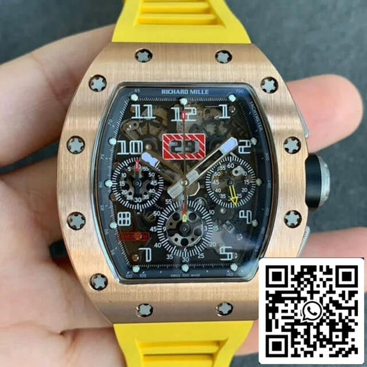 Richard Mille RM011 1:1 Best 에디션 KV 팩토리 로즈 골드 러버 스트랩