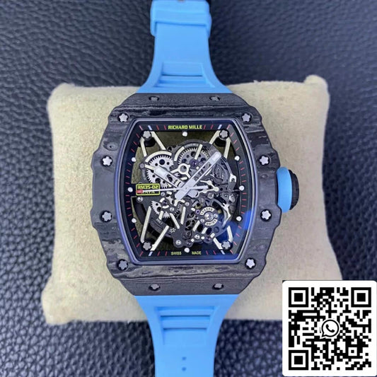 Richard Mille RM35-02 1:1 Best 에디션 T+ 팩토리 NTPT Carbon Fiber 블루 러버 스트랩