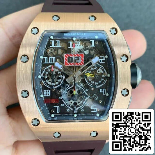 Richard Mille RM011 1:1 Best 에디션 KV 팩토리 브라운 러버 스트랩