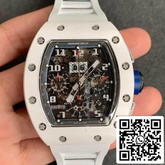 Richard Mille RM-011 1:1 Best 에디션 KV 팩토리 세라믹 화이트 러버 스트랩