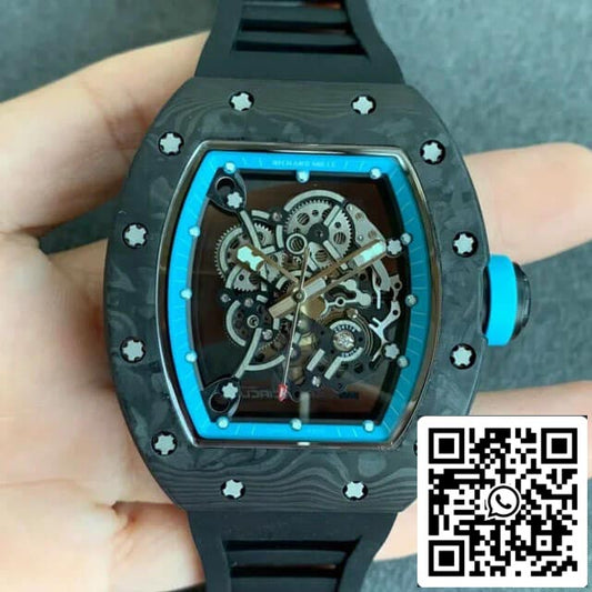 Richard Mille RM055 1:1 Best 에디션 KV 팩토리 V2 Carbon Fiber Skeleton Dial
