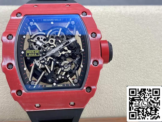 Richard Mille RM35-02 1:1 Best 에디션 T+ 팩토리 Red Carbon Fiber NTPT Case 블랙 Strap