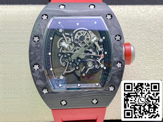Richard Mille RM055 1:1 Best 에디션 KV 팩토리 V2 Carbon Fiber Red Strap