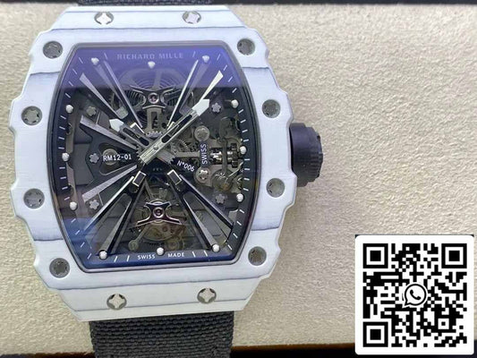 Richard Mille RM12-01 투르비용 1:1 Best 에디션 RM 팩토리 화이트 Carbon Fiber Case