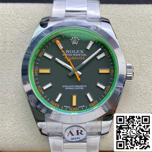 Rolex Milgauss 116400GV AR 팩토리 1:1 Best 에디션 Swiss ETA3131 블랙 다이얼